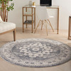 4' Grey and Ivory Round Oriental Power Loom Non Skid Area Rug