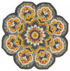 4' Round Gray and Gold Floret Area Rug