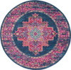 4' Blue Round Power Loom Area Rug