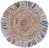 4' Bleached Multicolored Chindi and Natural Jute Fringed Round Rug