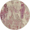 4' x 4' Ivory and Pink Round Abstract Power Loom Non Skid Area Rug
