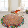 4' Multicolored Chindi and Natural Jute Fringed Round Rug