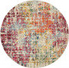 4' x 4' Pink Abstract Power Loom Distressed Non Skid Round Area Rug