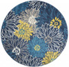 4' Blue Round Floral Power Loom Area Rug