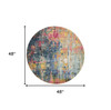 4' x 4' Blue and Yellow Abstract Power Loom Non Skid Round Area Rug