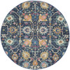5' Navy Blue Round Floral Power Loom Area Rug