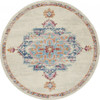 5' Gray and Ivory Round Power Loom Area Rug