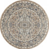 5' x 5' Beige and Grey Round Oriental Power Loom Non Skid Area Rug