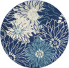 5' Blue and Ivory Round Floral Dhurrie Area Rug