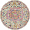 5' Pink and Ivory Round Southwestern Dhurrie Area Rug