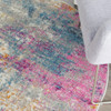 5' Blue and Pink Round Abstract Power Loom Area Rug