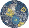 5' Blue Round Floral Power Loom Area Rug