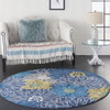 5' Blue Round Floral Power Loom Area Rug