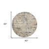 5' x 5' Beige and Grey Round Abstract Power Loom Non Skid Area Rug