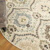 5' Round Ivory Gray and Olive Round Floral Stain Resistant Area Rug