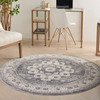 5' Grey and Ivory Round Oriental Power Loom Non Skid Area Rug