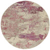 5' x 5' Ivory and Pink Round Abstract Power Loom Non Skid Area Rug