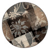 5' Beige and Black Round Floral Power Loom Distressed Area Rug