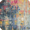 5' x 5' Blue and Yellow Round Abstract Power Loom Non Skid Area Rug