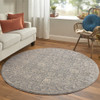 6' Taupe and Ivory Round Floral Power Loom Area Rug