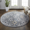 6' Blue and Gold Round Floral Stain Resistant Area Rug