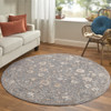 6' Taupe Blue and Orange Round Floral Power Loom Area Rug