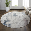 6' Ivory Blue and Pink Round Abstract Stain Resistant Area Rug