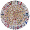 6' Bleached Multicolored Chindi and Natural Jute Fringed Round Rug