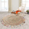 6' Bleached Multicolored Chindi and Natural Jute Fringed Round Rug