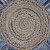 6' Denim and Natural Jute Round Swirl Fringed Rug