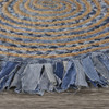 6' Denim and Natural Jute Round Swirl Fringed Rug