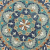 6' Blue and Green Round Wool Floral Hand Tufted Area Rug