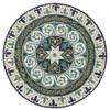 7' Round Blue and Green Ornate Medallion Area Rug