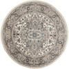 8' Ivory and Grey Round Oriental Power Loom Non Skid Area Rug