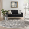 8' Ivory and Grey Round Oriental Power Loom Non Skid Area Rug
