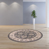 8' Gray and Ivory Round Floral Area Rug