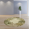 8' Ivory Hand Tufted Bordered Tropical Leaves Round Indoor Area Rug