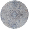 8' Ivory Taupe and Blue Round Floral Power Loom Distressed Stain Resistant Area Rug