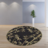 8' Black Hand Tufted Bordered Tropical Bamboo Round Indoor Area Rug