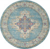 8' Light Blue Round Southwestern Power Loom Area Rug