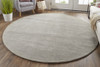 8' Gray and Ivory Round Wool Hand Woven Stain Resistant Area Rug