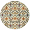 8' Ivory Grey Rust Gold and Blue Round Abstract Power Loom Stain Resistant Area Rug