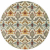 8' Ivory Grey Rust Gold and Blue Round Abstract Power Loom Stain Resistant Area Rug