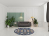 8' Navy Blue Round Floral Power Loom Area Rug