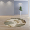 8' Natural Beige Hand Tufted Tropical Leaves Round Indoor Area Rug