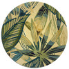 8' Ivory Teal Hand Tufted Tropical Leaves Round Indoor Area Rug