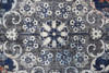 8' Gray Ivory and Blue Round Floral Power Loom Distressed Stain Resistant Area Rug