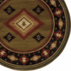 8' Green Round Southwestern Power Loom Stain Resistant Area Rug