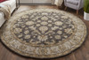 8' Blue Gray and Taupe Round Wool Floral Tufted Handmade Stain Resistant Area Rug