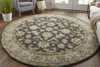 8' Blue Gray and Taupe Round Wool Floral Tufted Handmade Stain Resistant Area Rug